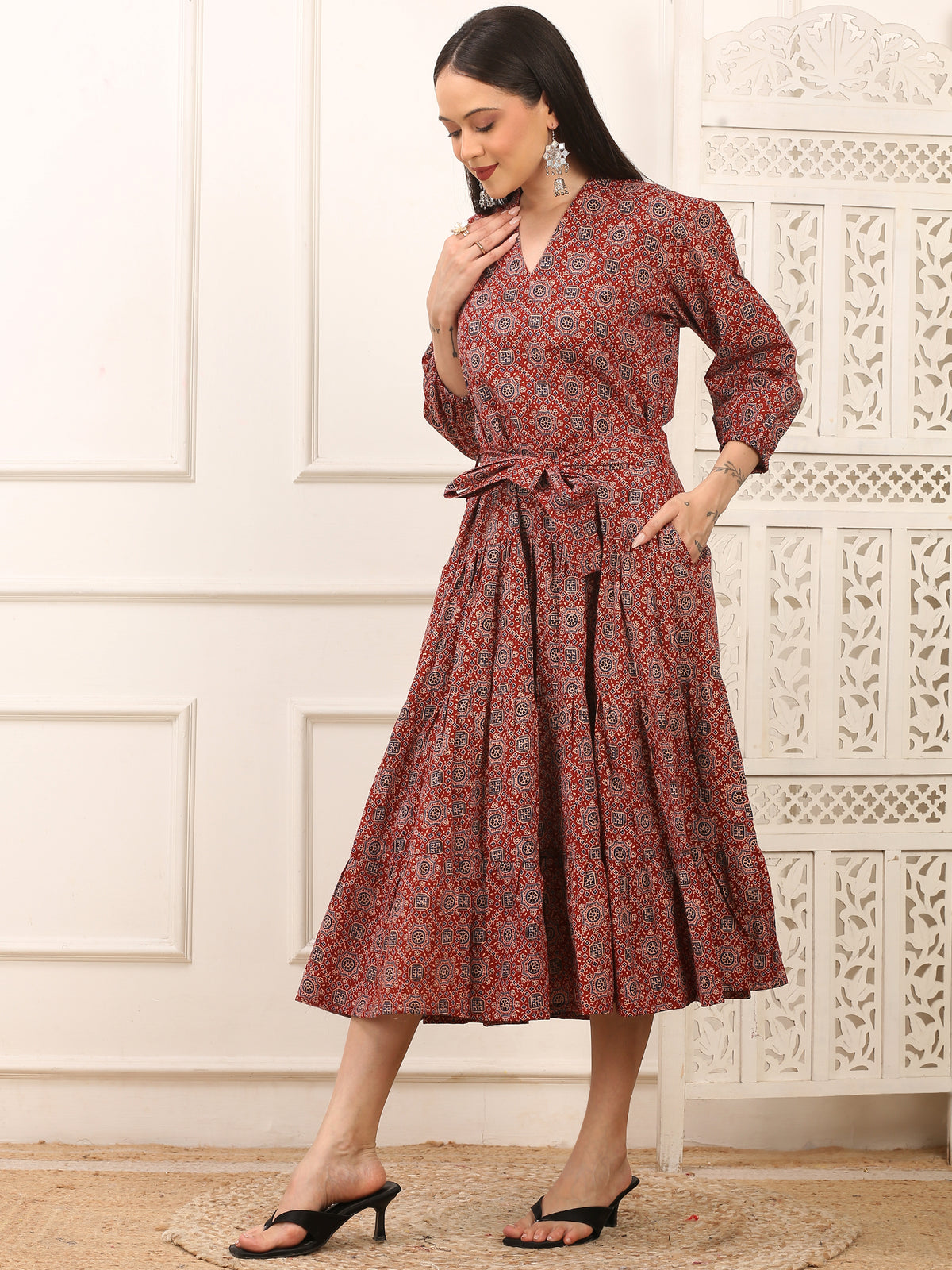 Anaya Ajrakh Cotton Long Dress