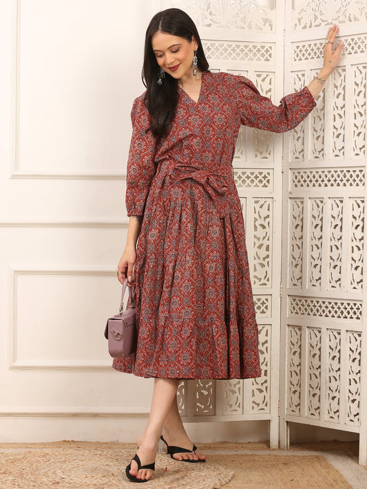Anaya Ajrakh Cotton Long Dress