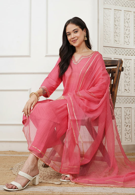 Ananya Coral Cotton Silk Kurta Set
