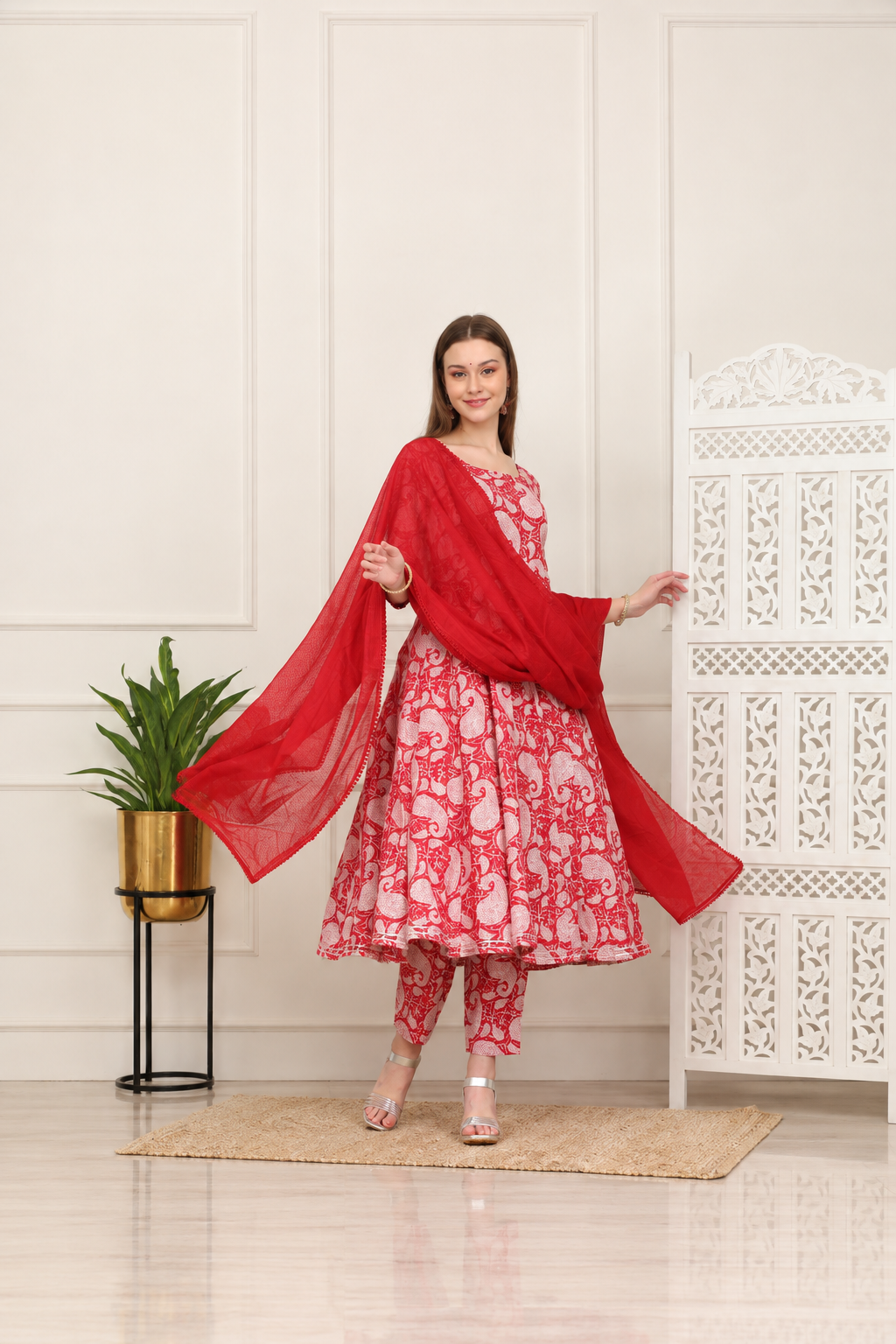 Teal Floral Anarkali - Maximum Side Space