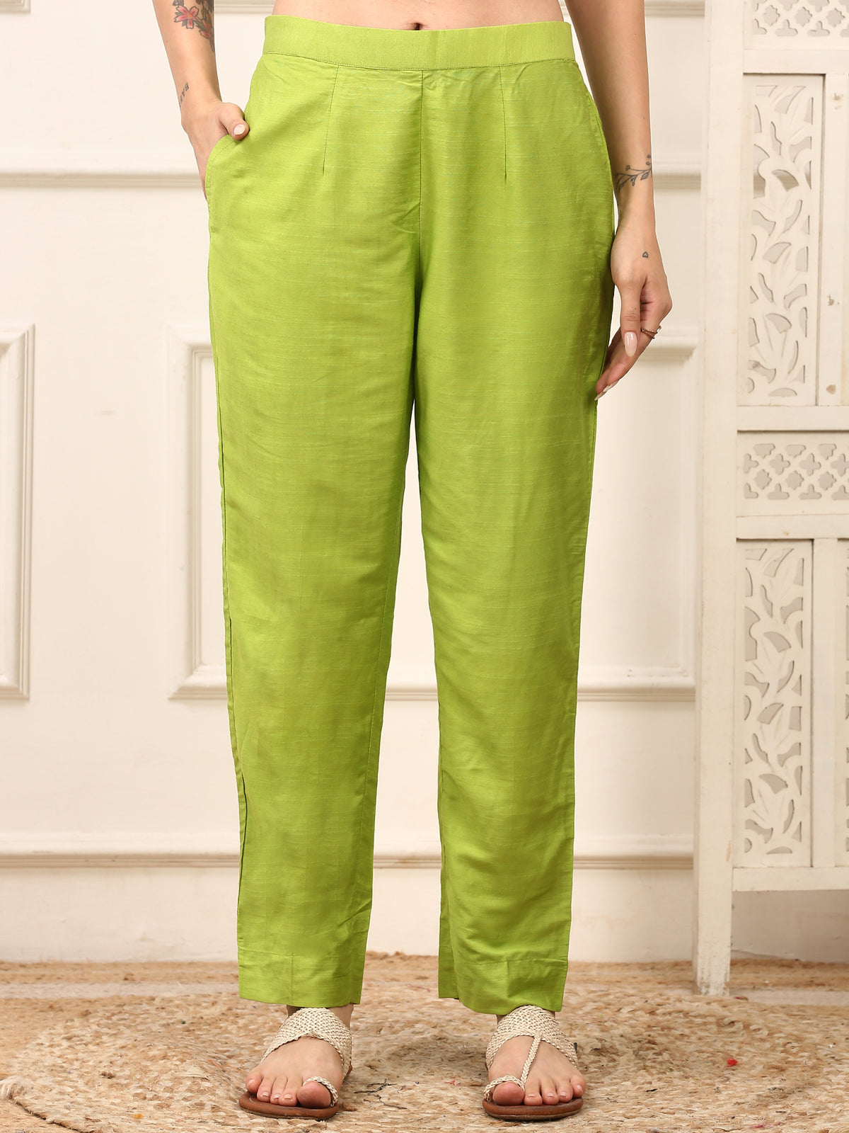 Vanya Green Handwoven Cotton Silk Anarkali Set