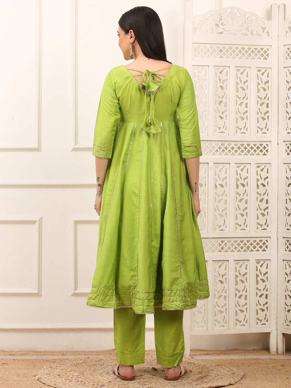 Vanya Green Handwoven Cotton Silk Anarkali Set