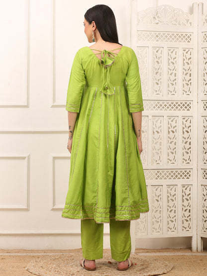 Vanya Green Handwoven Cotton Silk Anarkali Set