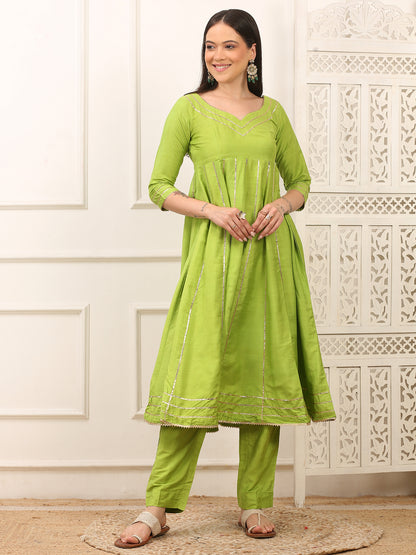 Vanya Green Handwoven Cotton Silk Anarkali Set