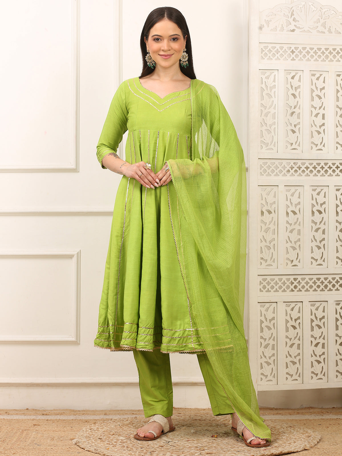 Vanya Green Handwoven Cotton Silk Anarkali Set