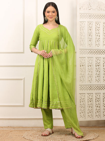 Vanya Green Handwoven Cotton Silk Anarkali Set