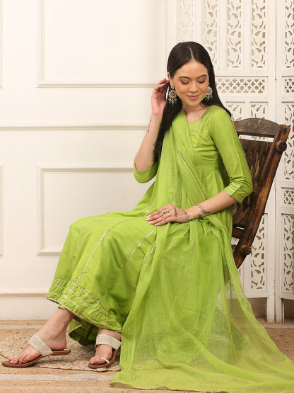 Vanya Green Handwoven Cotton Silk Anarkali Set
