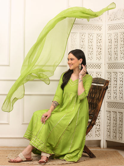 Vanya Green Handwoven Cotton Silk Anarkali Set