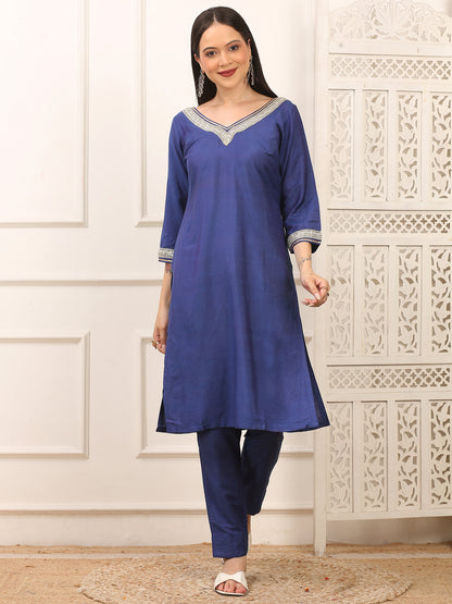 Kiara Blue Cotton Silk Kurta Set