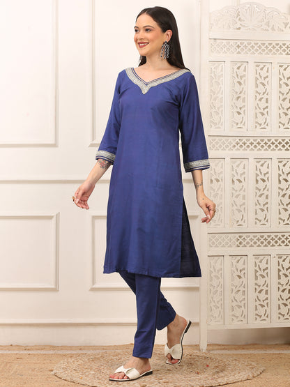 Kiara Blue Cotton Silk Kurta Set