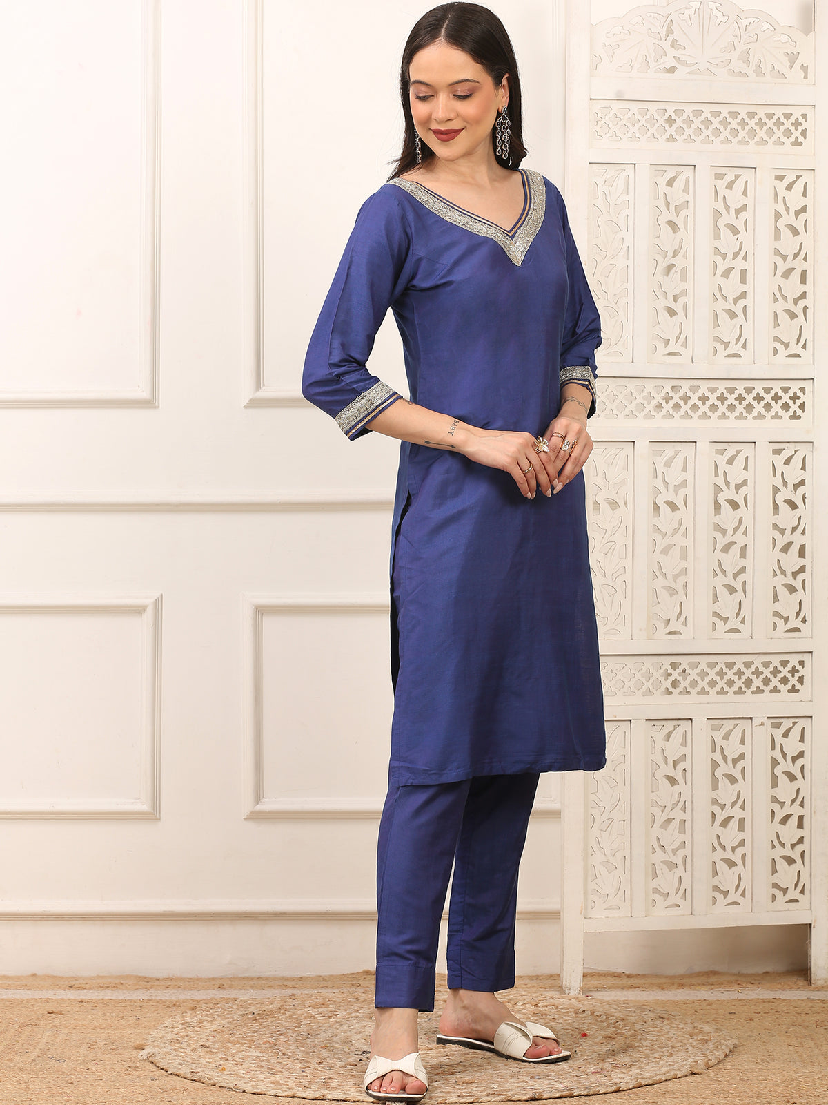 Kiara Blue Cotton Silk Kurta Set