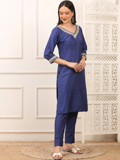 Kiara Blue Cotton Silk Kurta Set