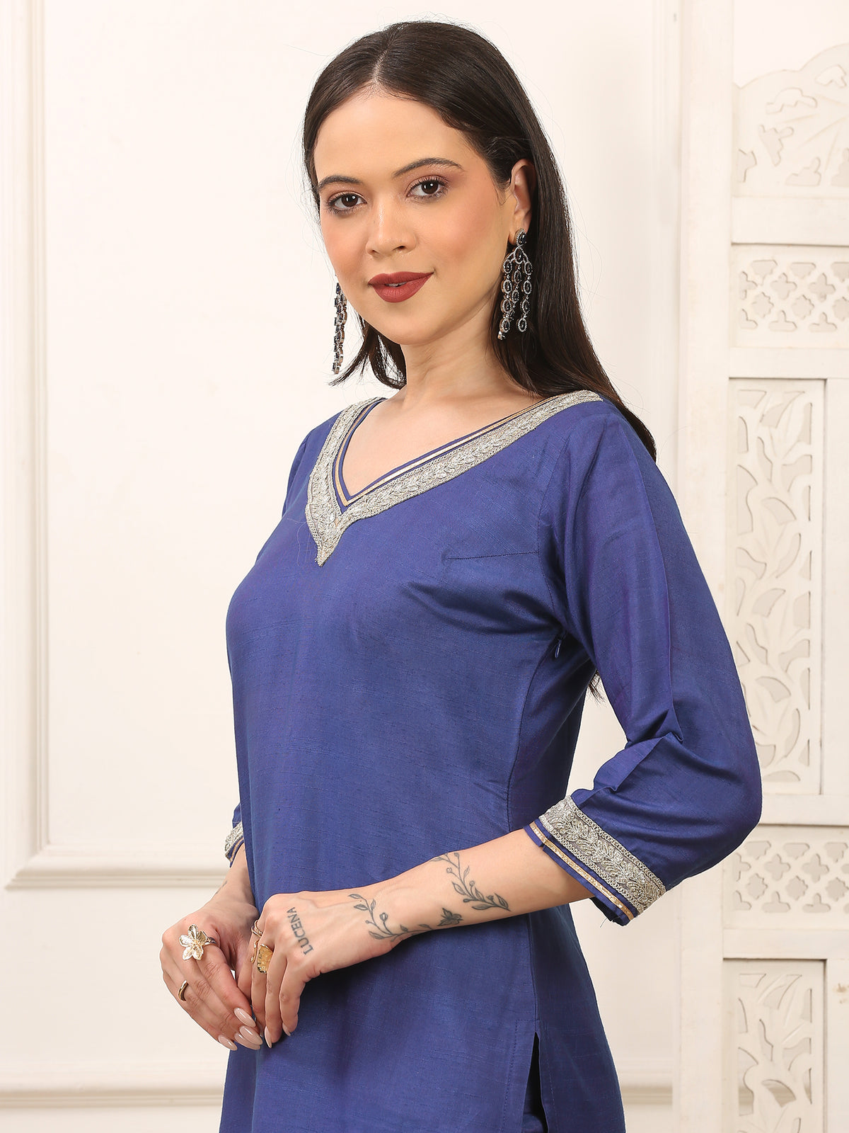 Kiara Blue Cotton Silk Kurta Set