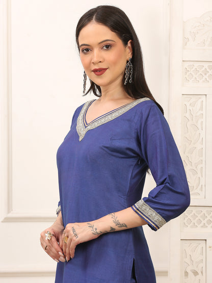 Kiara Blue Cotton Silk Kurta Set
