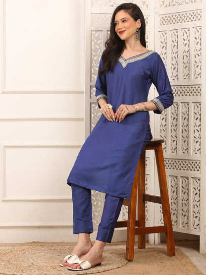Kiara Blue Cotton Silk Kurta Set