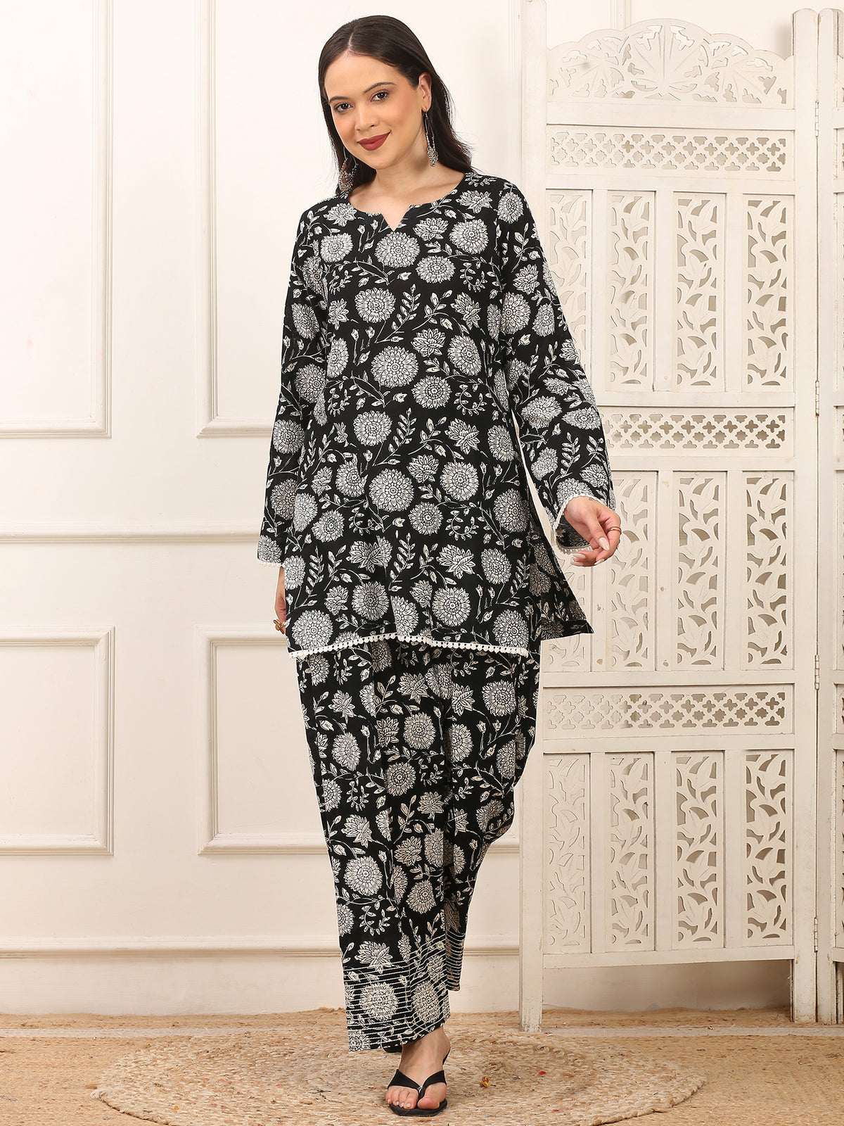 Shama Black Handblock Farshi Set