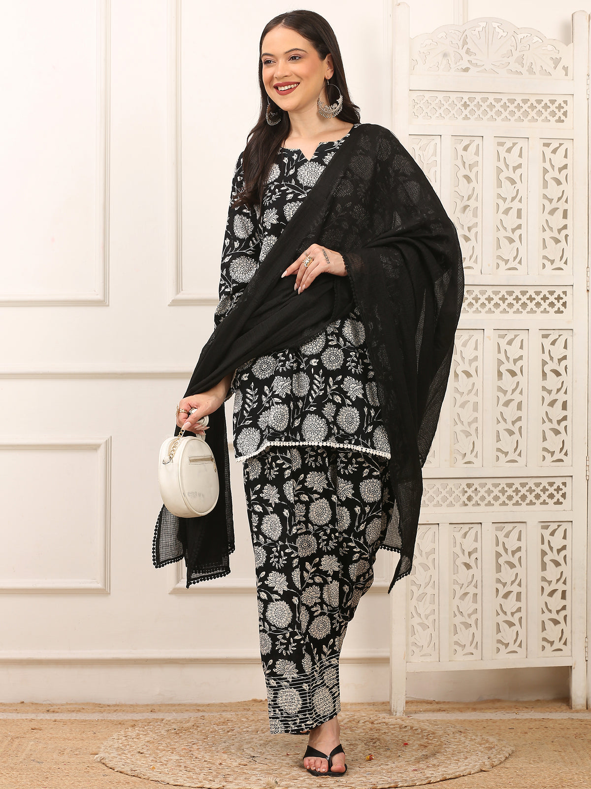 Shama Black Handblock Farshi Set