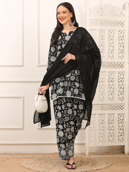 Shama Black Handblock Farshi Set