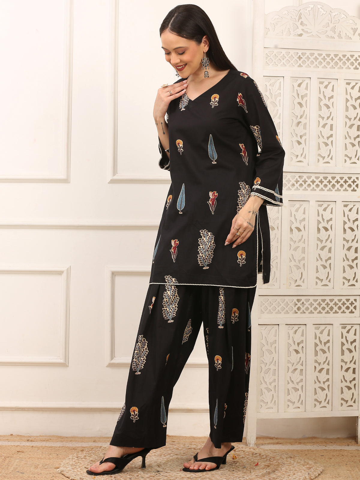 Noor Black Handblock Farshi Co-ord Set