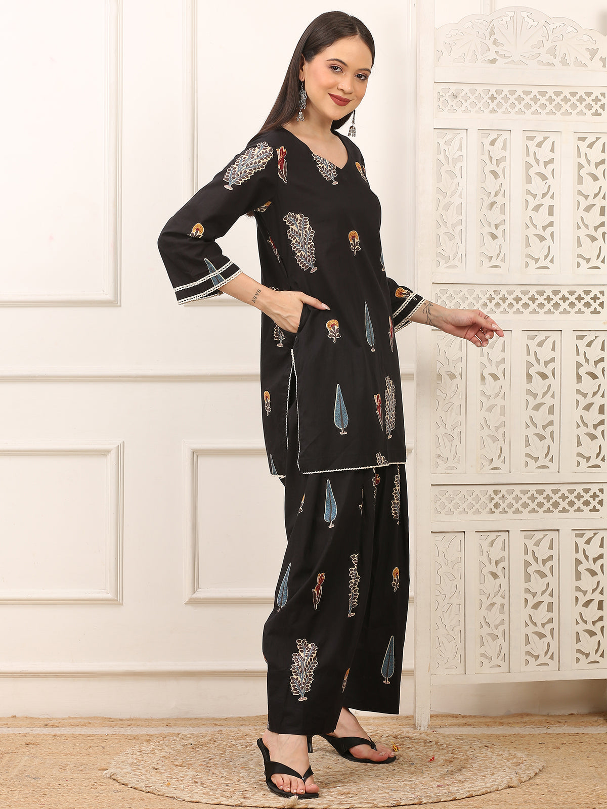 Noor Black Handblock Farshi Co-ord Set