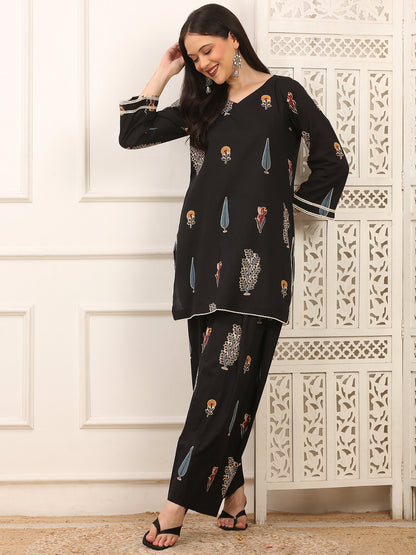 Noor Black Handblock Farshi Co-ord Set