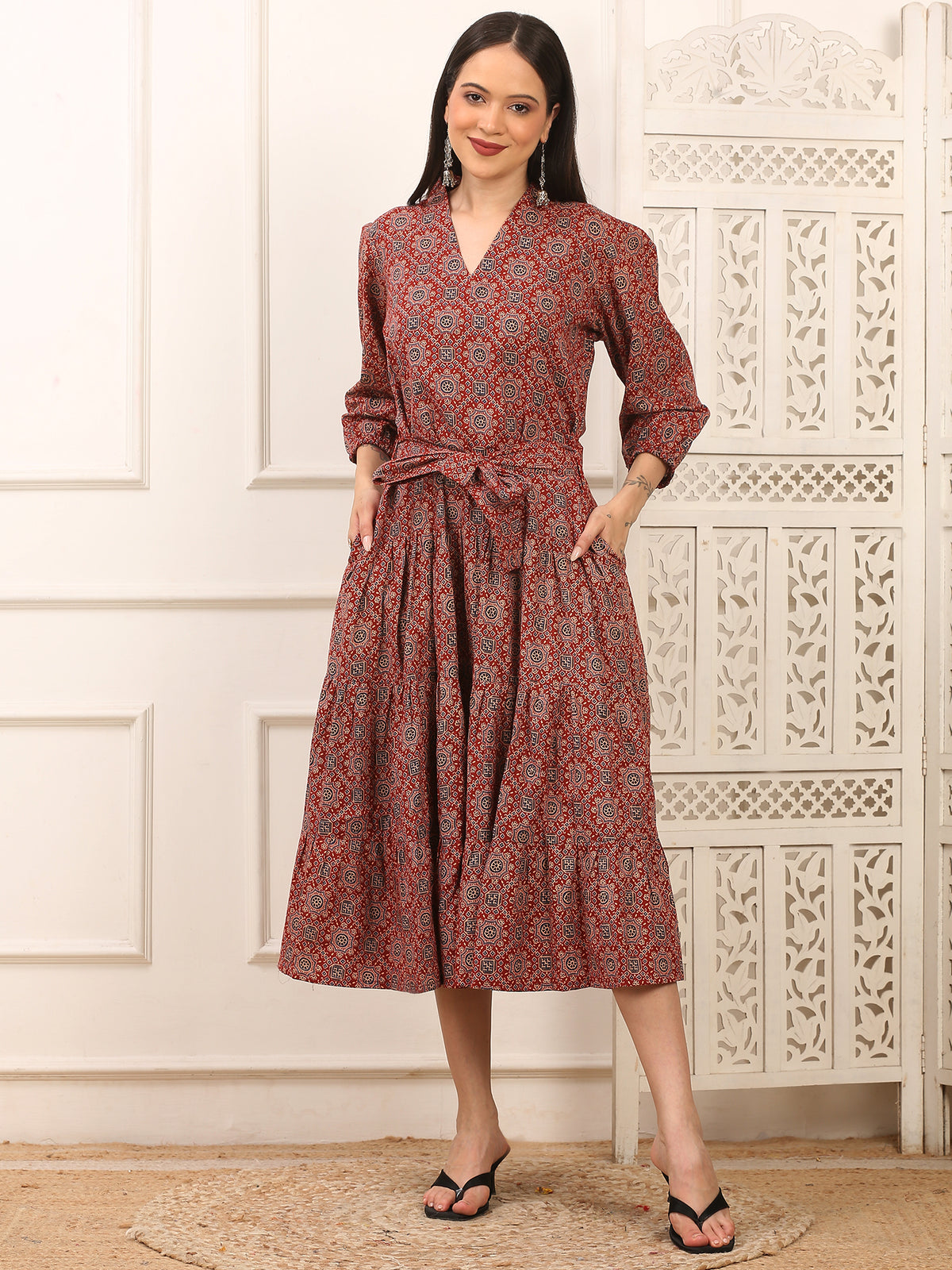 Anaya Ajrakh Cotton Long Dress