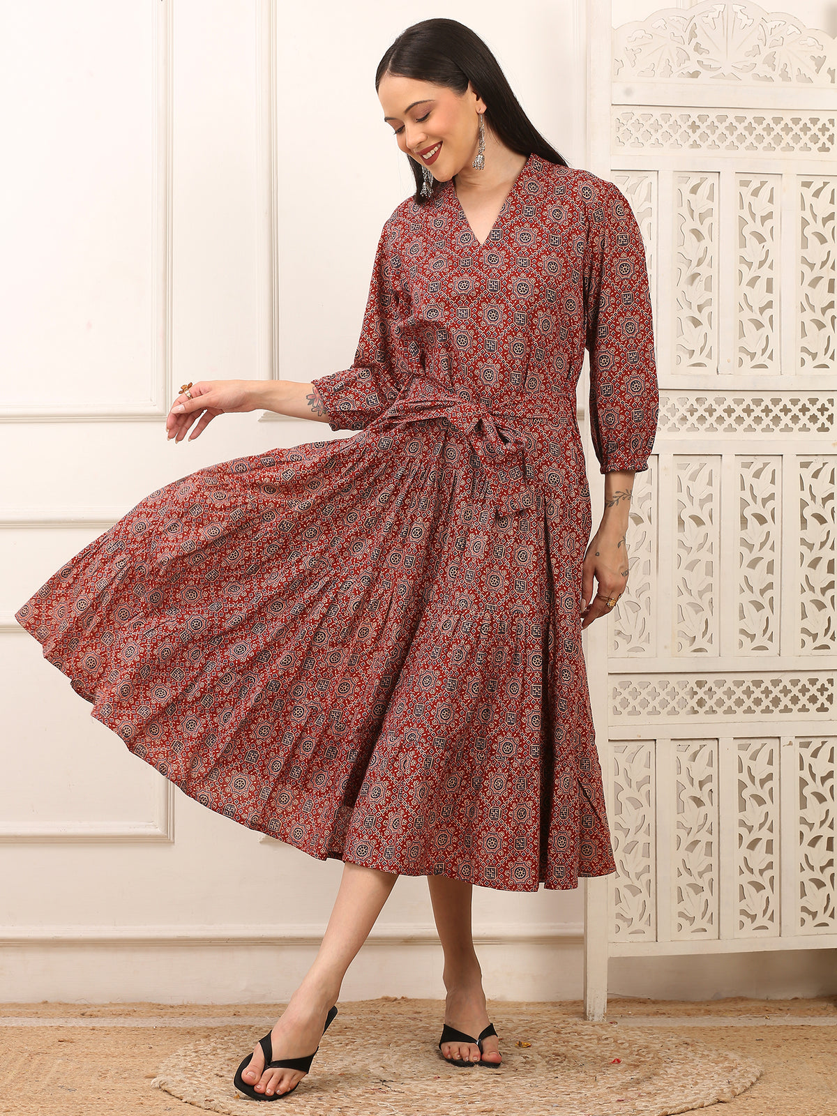 Anaya Ajrakh Cotton Long Dress