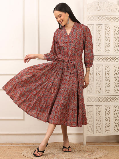 Anaya Ajrakh Cotton Long Dress