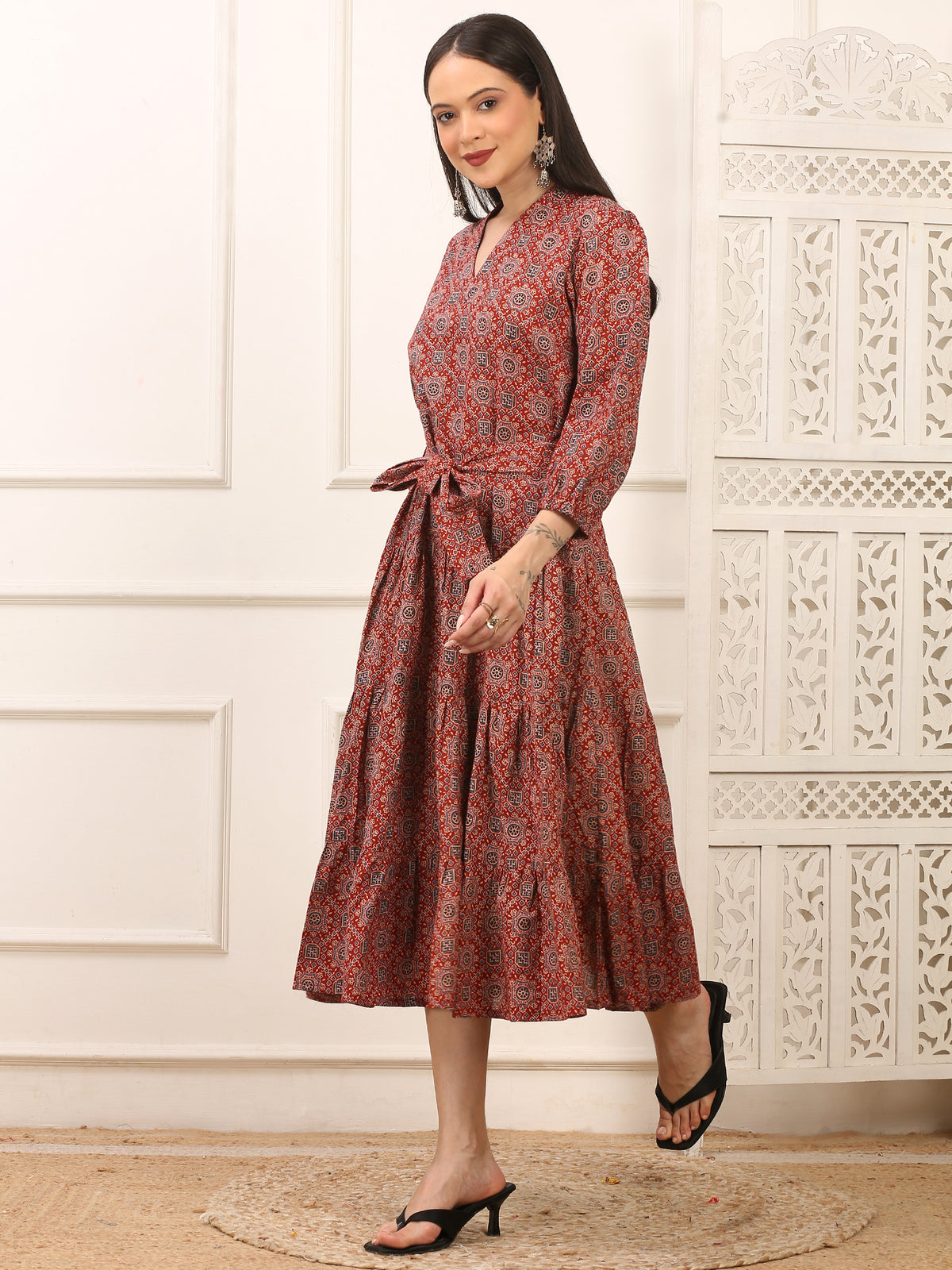 Anaya Ajrakh Cotton Long Dress