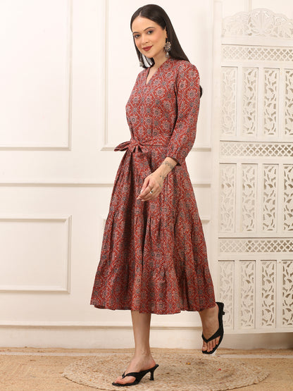 Anaya Ajrakh Cotton Long Dress
