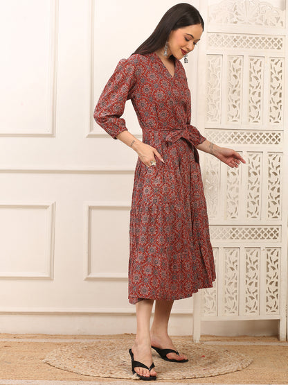Anaya Ajrakh Cotton Long Dress