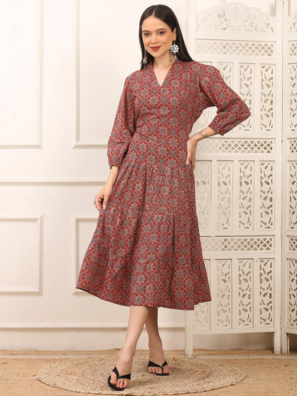 Anaya Ajrakh Cotton Long Dress