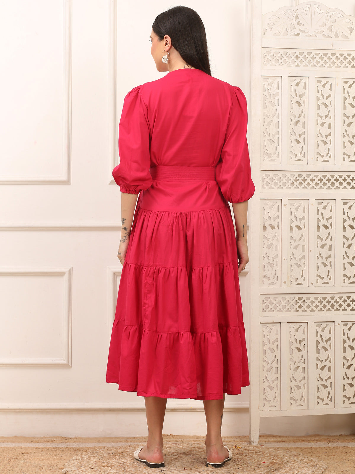 Fiona Pink Cotton Long Dress