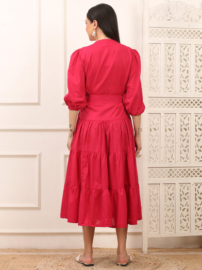 Fiona Pink Cotton Long Dress