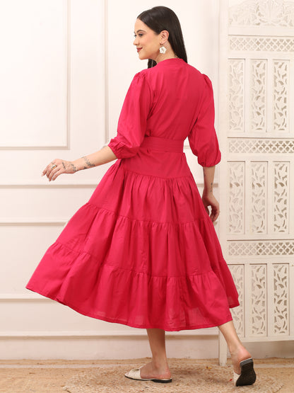 Fiona Pink Cotton Long Dress