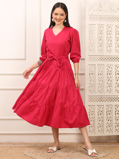 Fiona Pink Cotton Long Dress