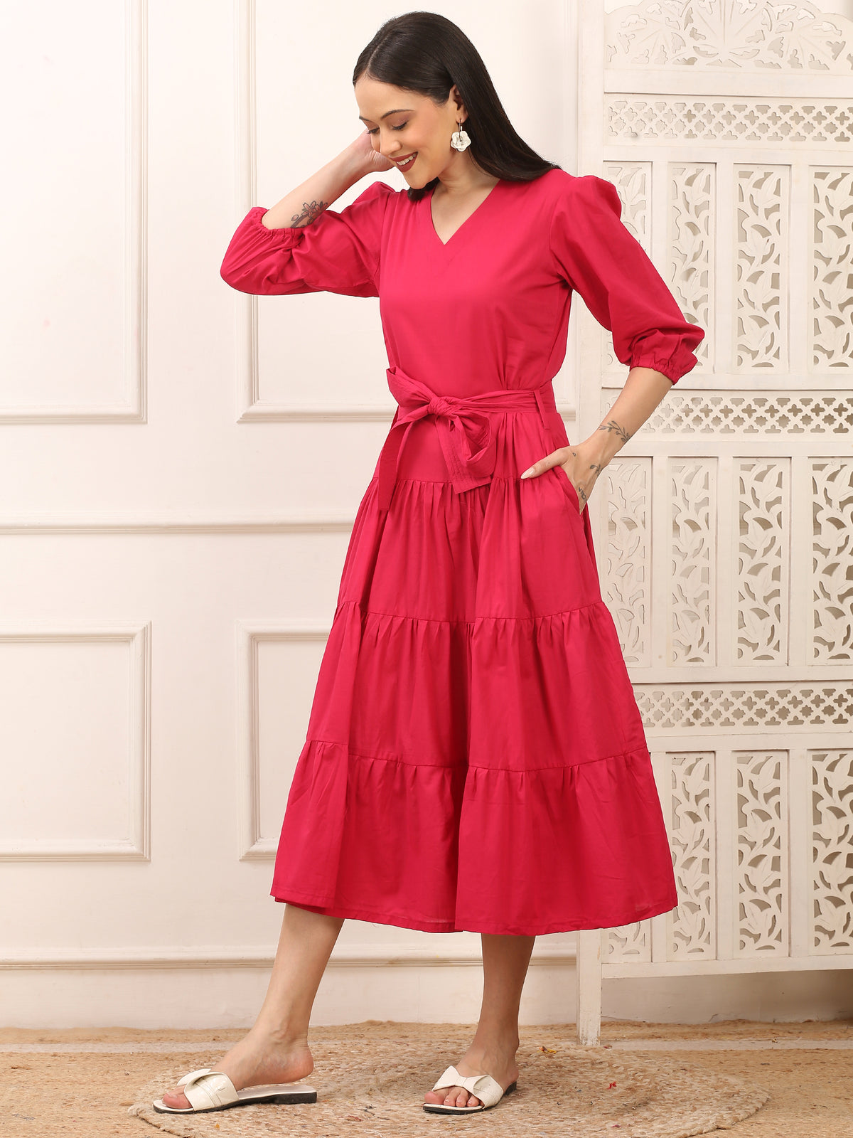 Fiona Pink Cotton Long Dress