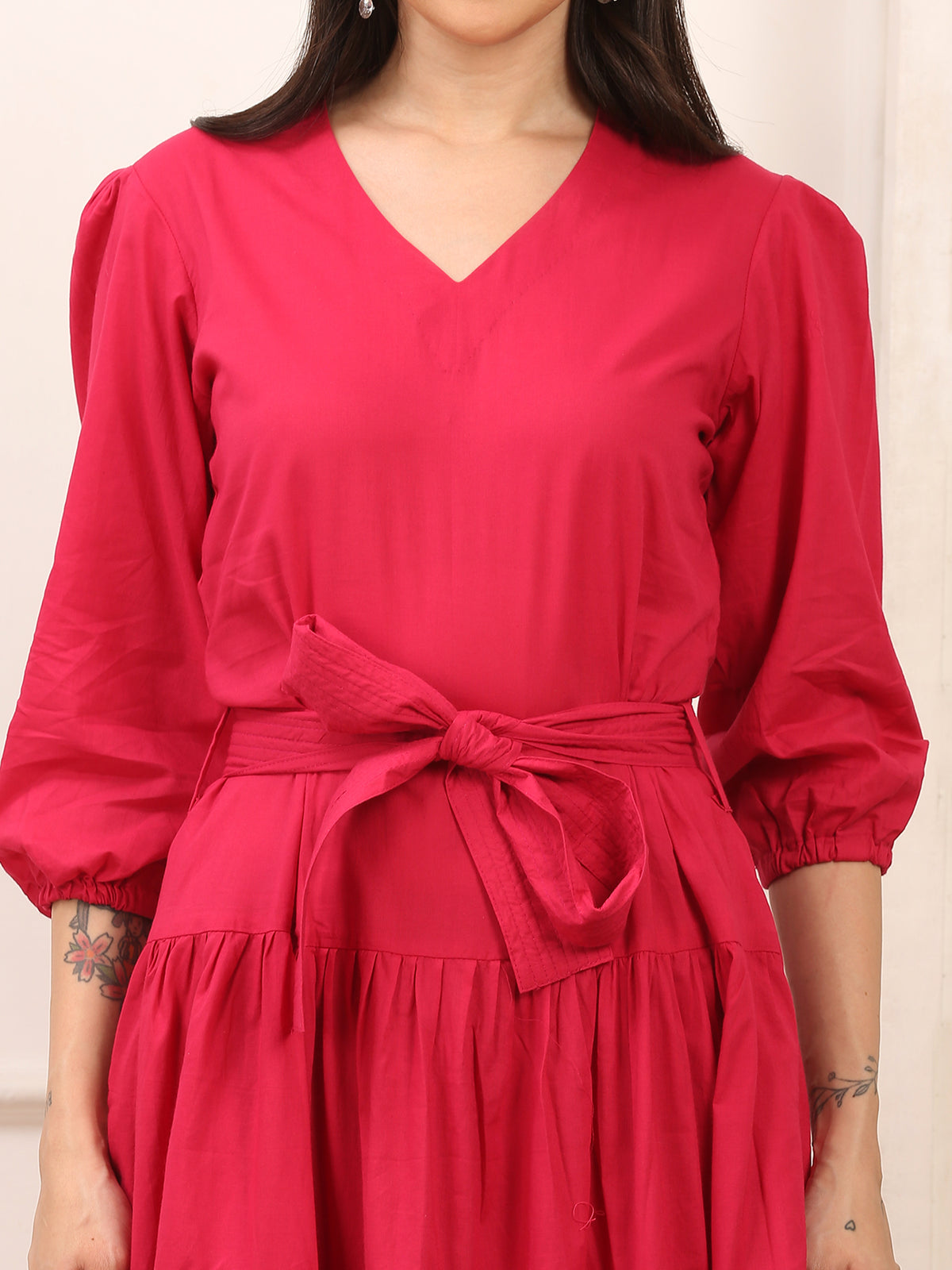 Fiona Pink Cotton Long Dress