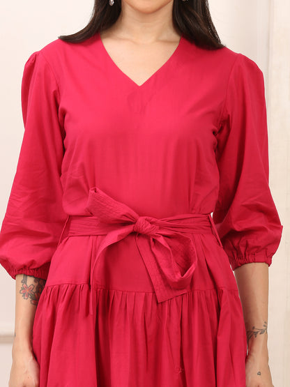 Fiona Pink Cotton Long Dress