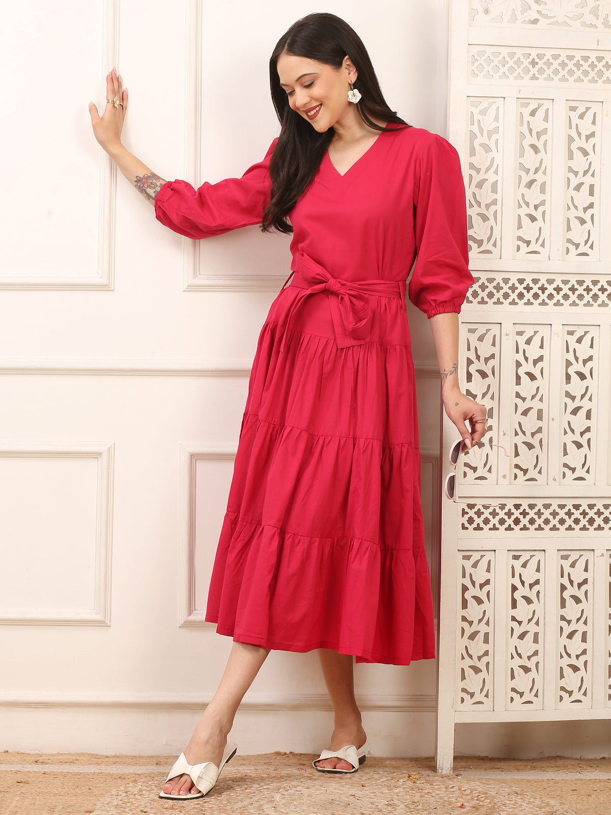 Fiona Pink Cotton Long Dress