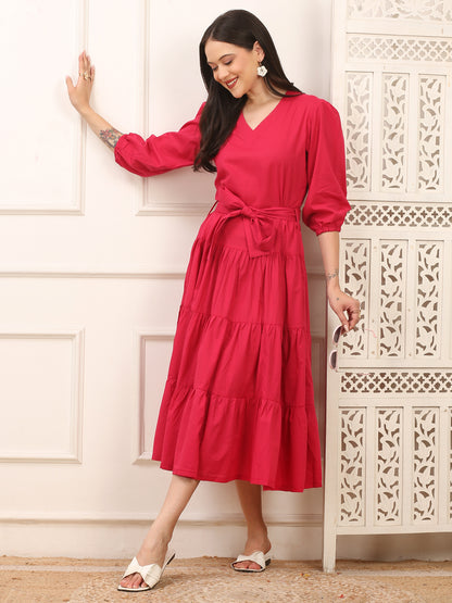 Fiona Pink Cotton Long Dress