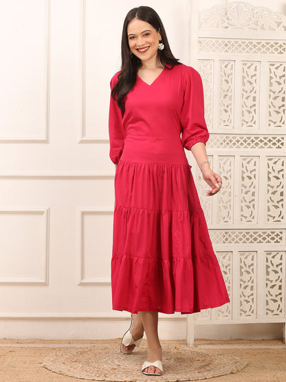 Fiona Pink Cotton Long Dress