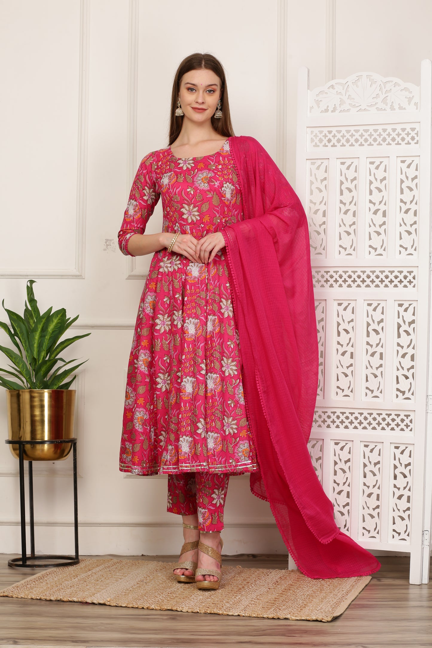 Sana Red Paisley Handblock Anarkali Set
