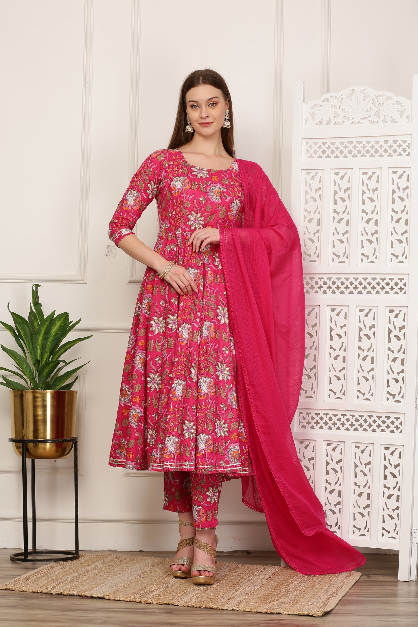 Sana Red Paisley Handblock Anarkali Set