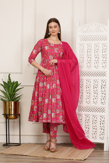 Sana Red Paisley Handblock Anarkali Set