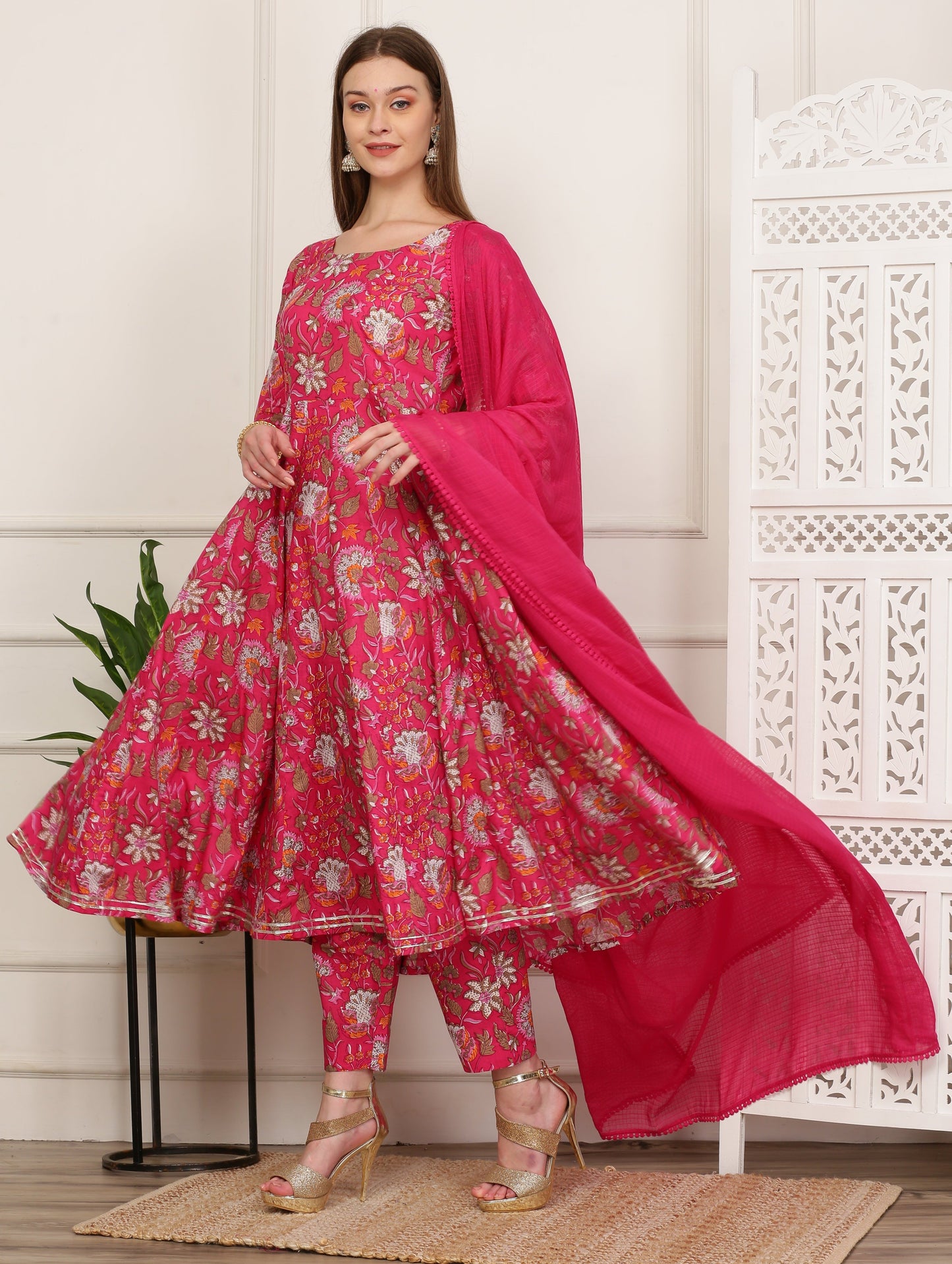Sana Red Paisley Handblock Anarkali Set