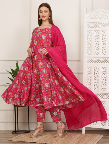 Sana Red Paisley Handblock Anarkali Set