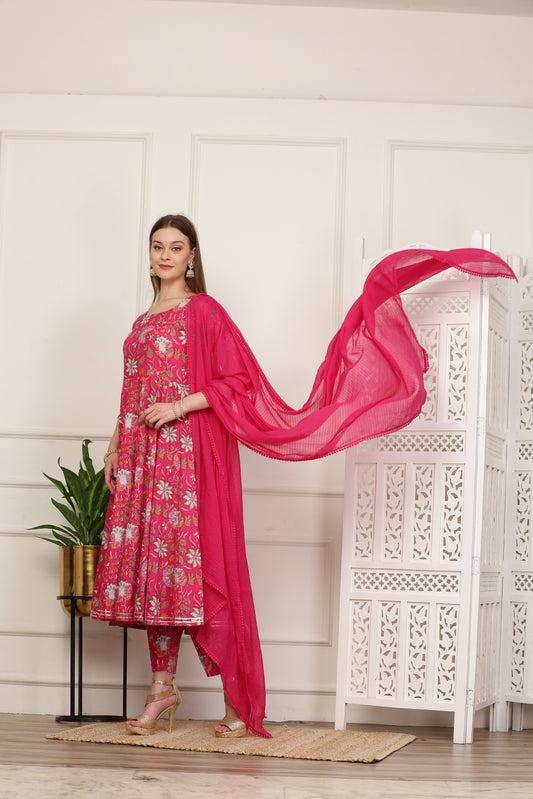 Sana Red Paisley Handblock Anarkali Set