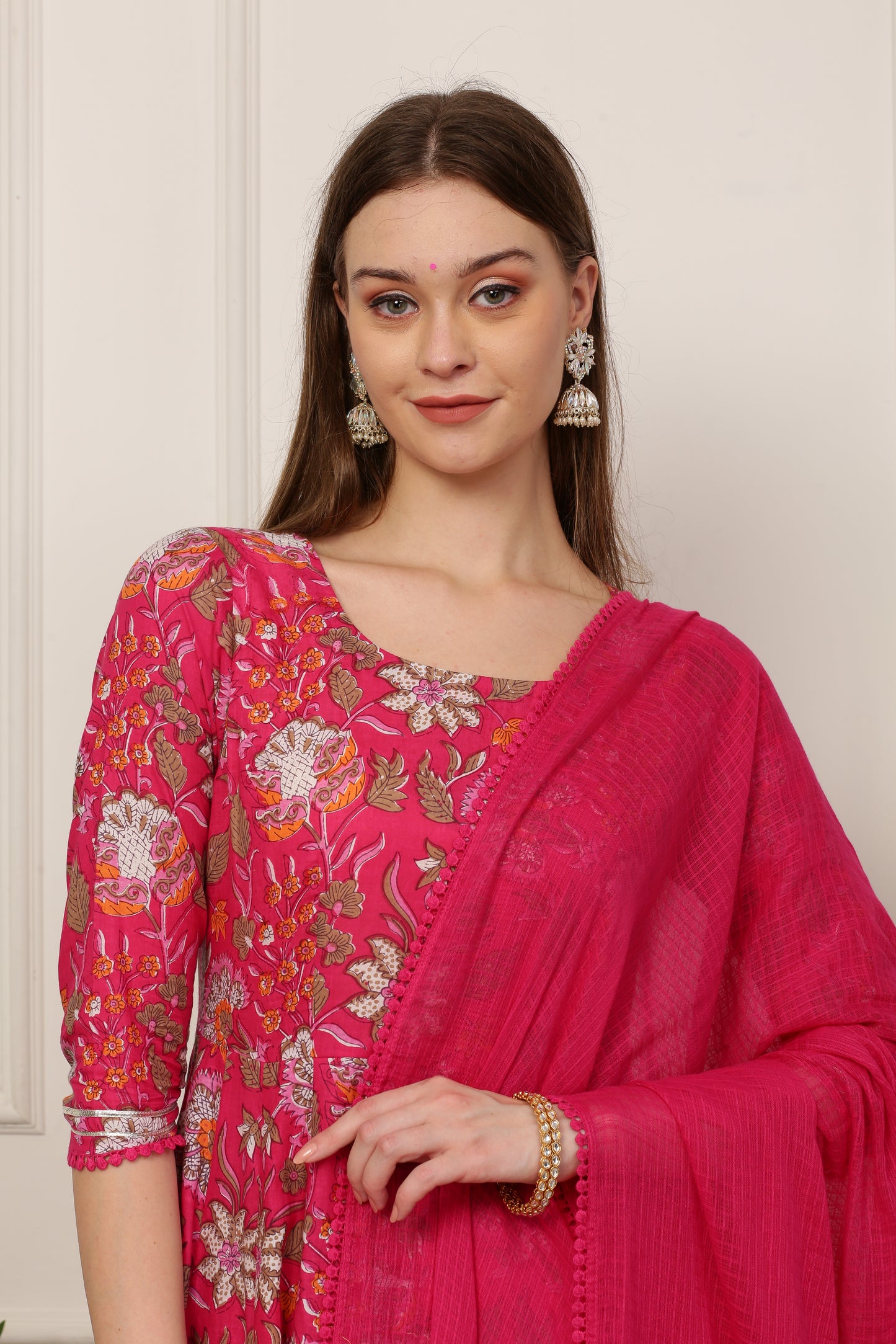 Sana Red Paisley Handblock Anarkali Set