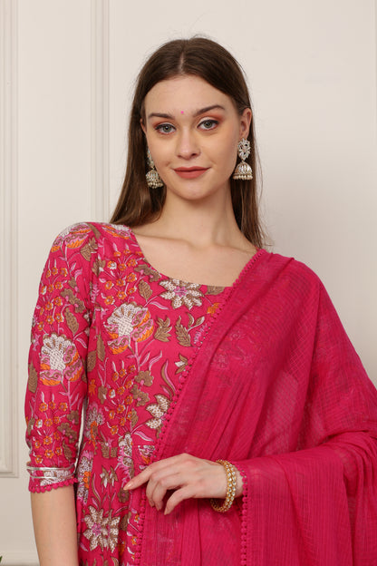 Sana Red Paisley Handblock Anarkali Set
